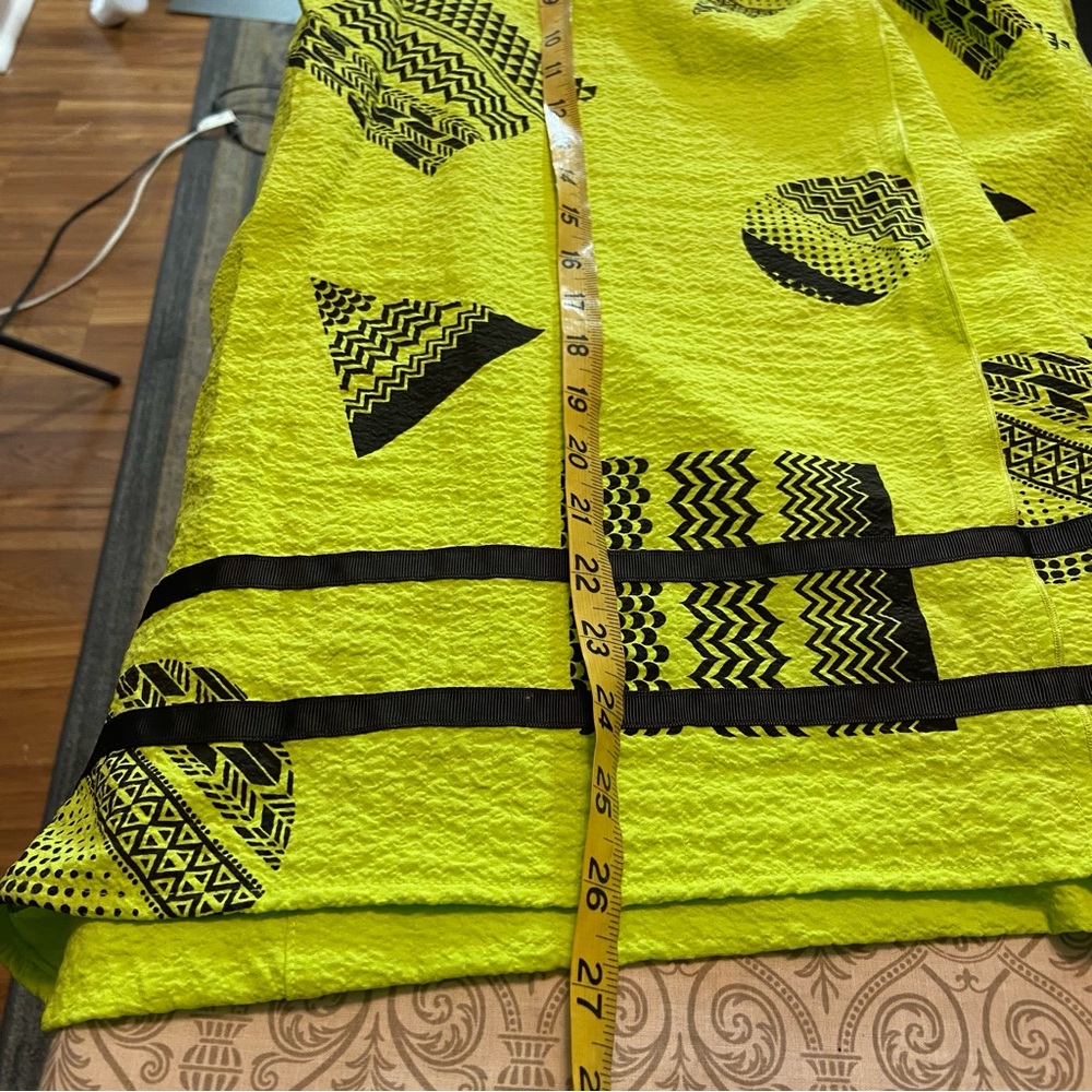 Ali Miles Popover Neon Yellow Black Geometric Patterned Tunic Blouse Shirt Top M - Picture 4 of 10